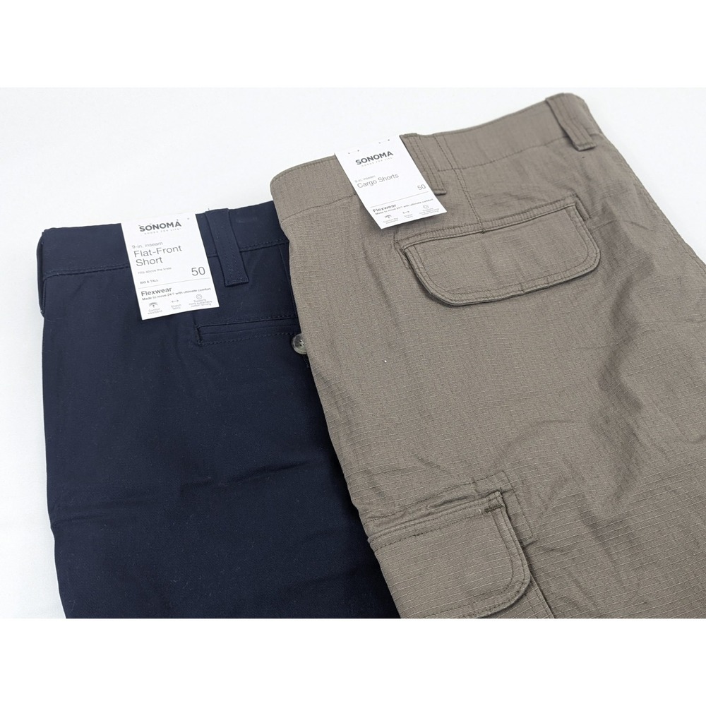 Sonoma Mens Shorts 50x9 Flex Lot 2‎ Blue Brown Cargo Rip Stop Big Tall Summer